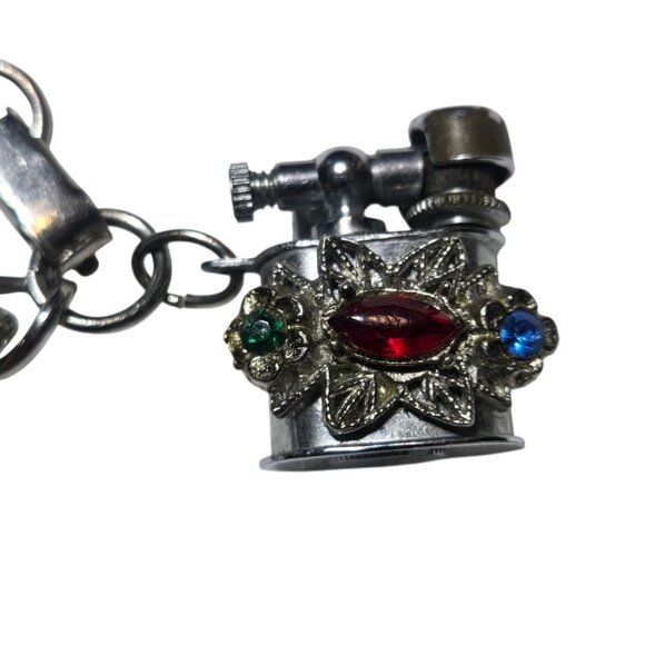 Vintage Bracelet Miniature Lighter Charm With Jeweled Embellishments - Picture 10 of 16